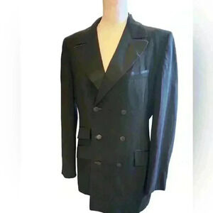 After Six Women's Double Breasted Tux Blazer Satin Feeling Collar In Black